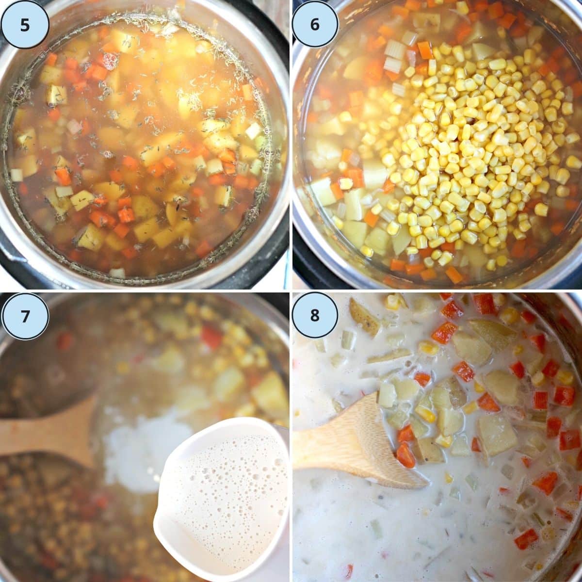 Collage de imágenes que muestran los pasos 5 a 8 para hacer esta receta