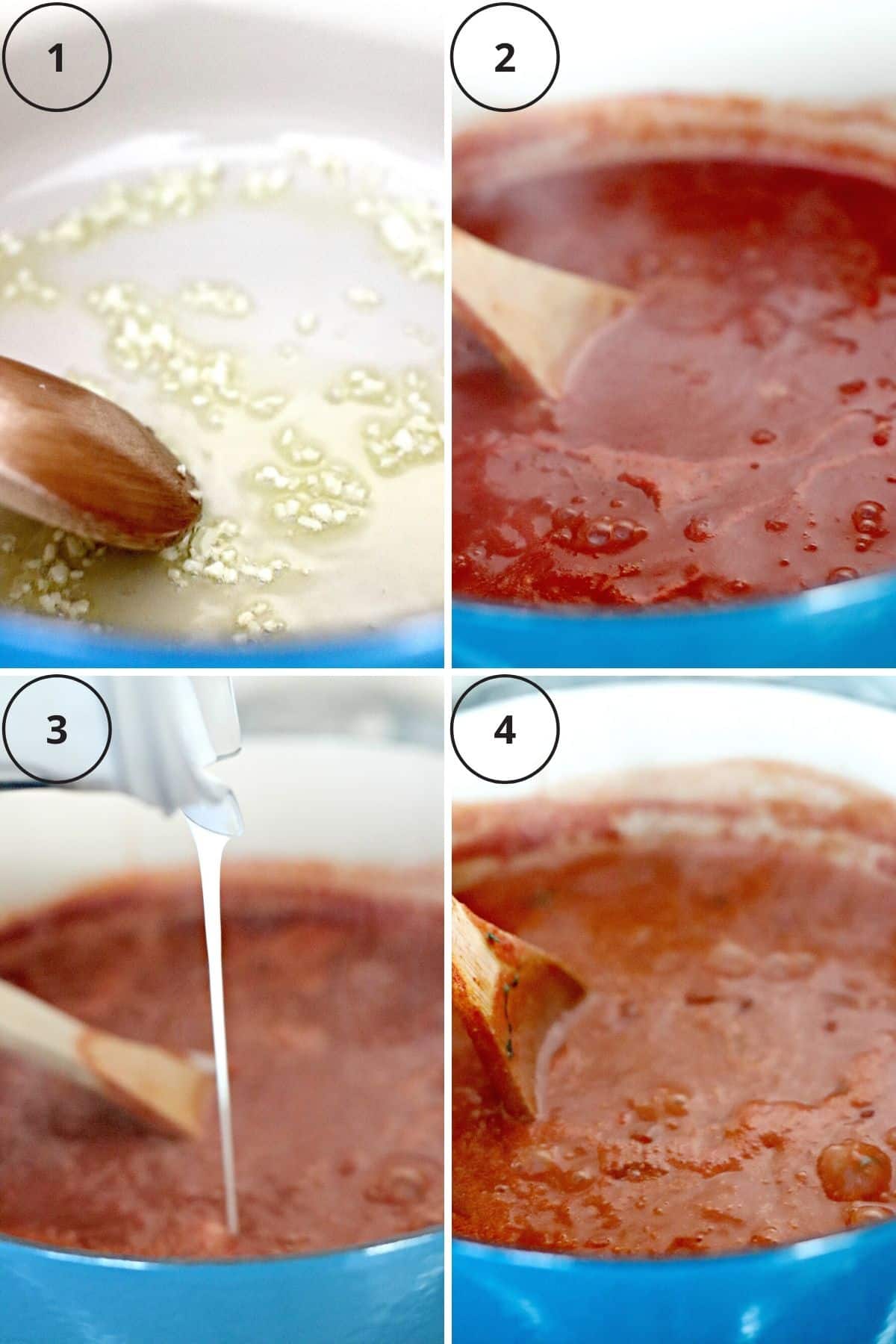 Collage de cuatro tomas de proceso que muestran cómo hacer esta receta.