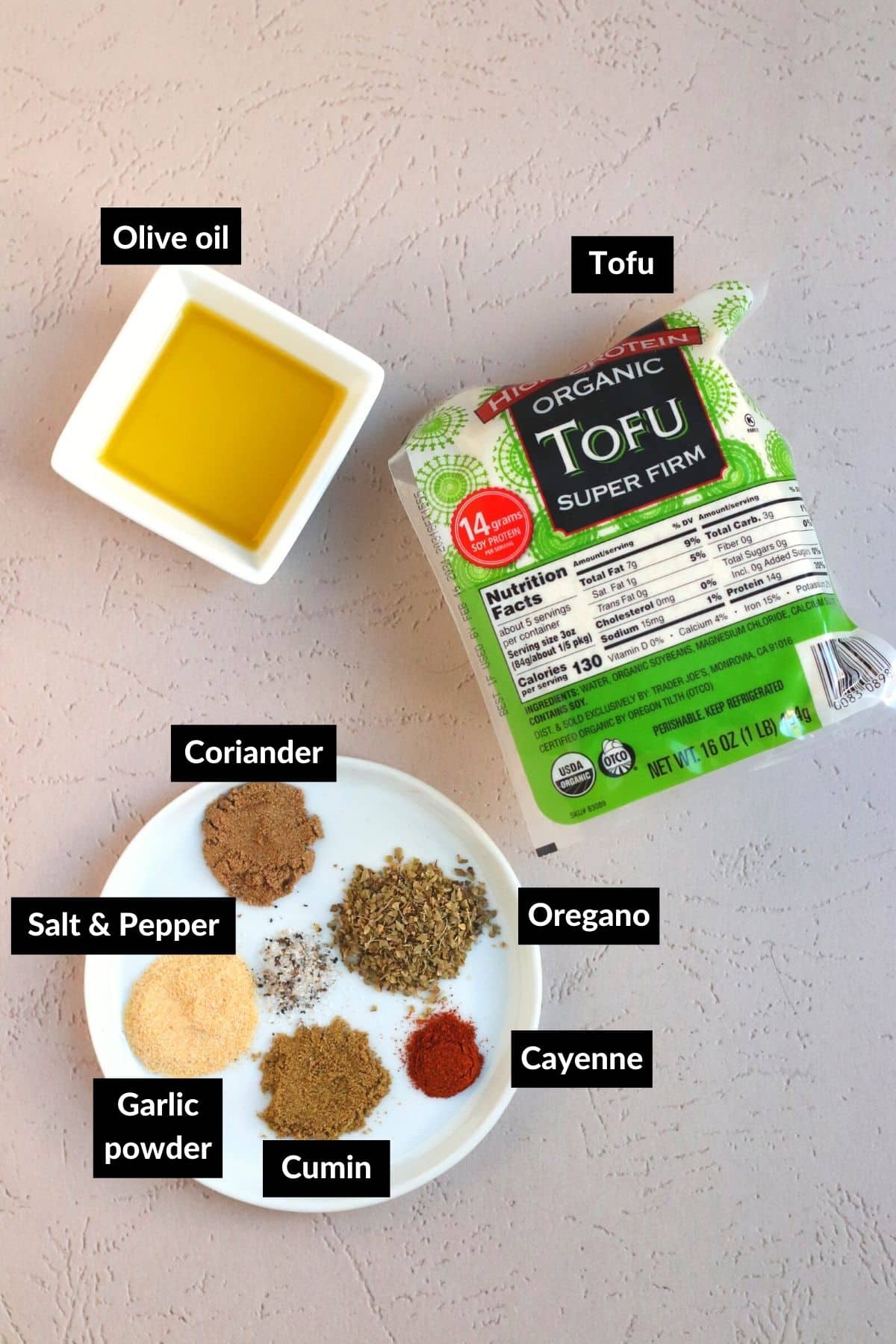 Ingredientes para hacer el relleno de tofu